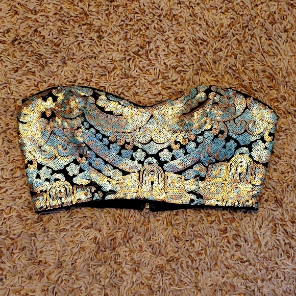 Forever 21 Sequin Bustier Crop Top S - Picture 1 of 4